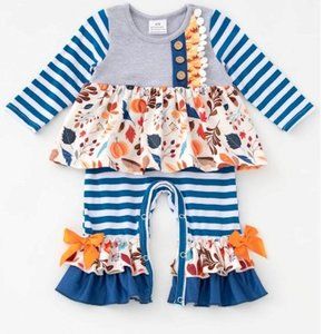 Boutique Pumpkin Skirted Baby Girls Ruffle Romper Jumpsuit